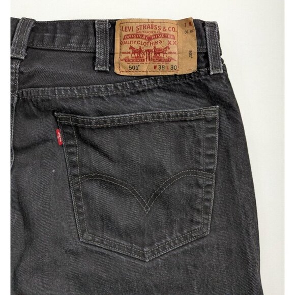Levis 501 Original Fit Jeans Straight Leg Button Fly 100% Cotton Blue Black - Picture 6 of 13